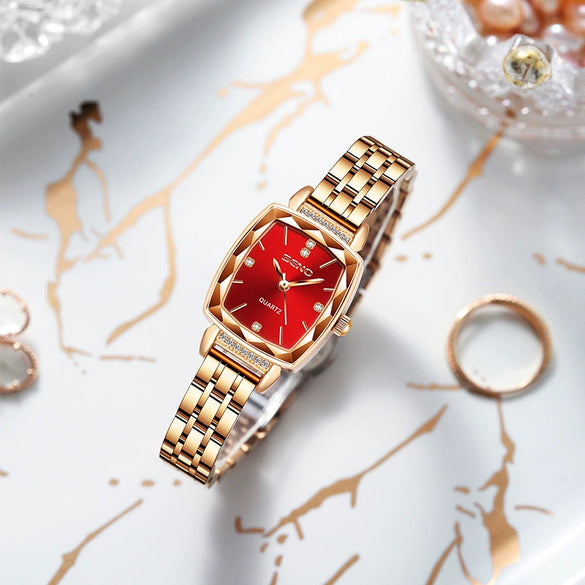 Women's Quartz Waterproof Watch With Solid Stainless Steel Band And Small Square Dial