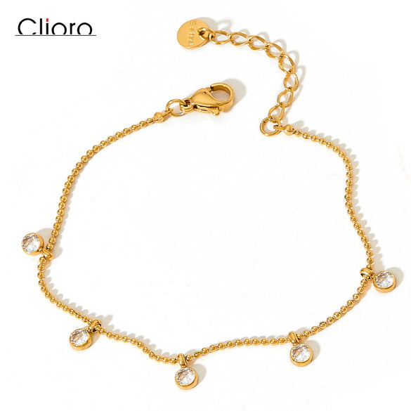 Women's Rainbow Candy Zircon Geometric Pendant Stainless Steel Bracelet With Exquisite Thin Chain And Electroplating