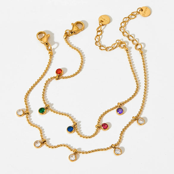 Women's Rainbow Candy Zircon Geometric Pendant Stainless Steel Bracelet With Exquisite Thin Chain And Electroplating