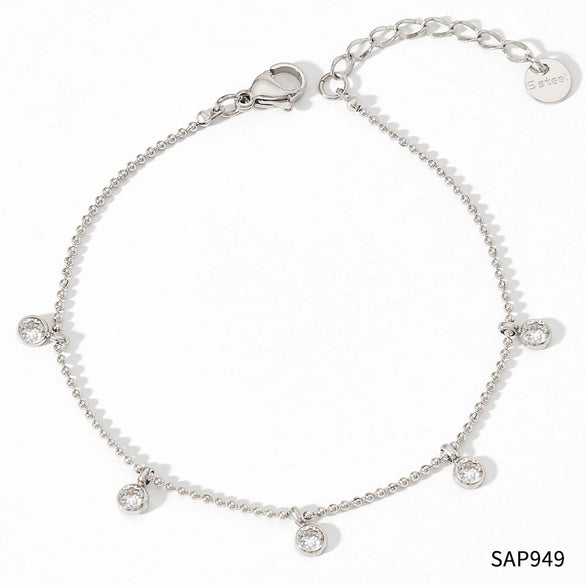 Women's Rainbow Candy Zircon Geometric Pendant Stainless Steel Bracelet With Exquisite Thin Chain And Electroplating