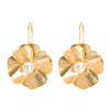 Women's Real Gold Plated Metal Flower Pearl Earrings With Copper Ear Needles Vacation Style Minimalist Fashion Jewelry Wholesale