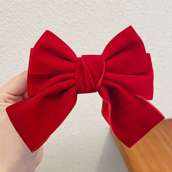 Women's Red And Black Velvet Bow Handmade Hairpin Headwear Spring Clip