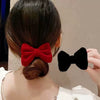 Women's Red And Black Velvet Bow Handmade Hairpin Headwear Spring Clip