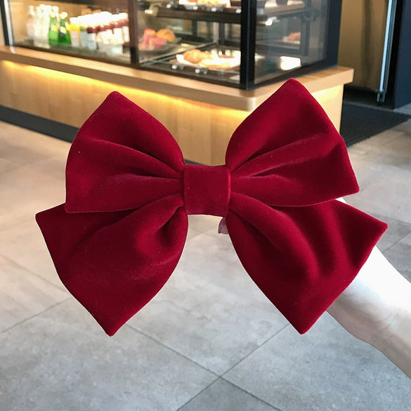 Women's Red And Black Velvet Bow Handmade Hairpin Headwear Spring Clip