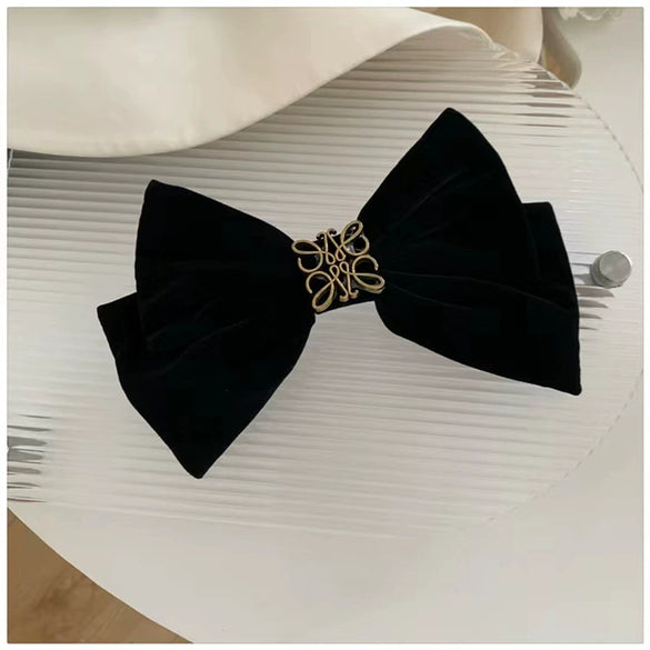 Women's Red And Black Velvet Bow Handmade Hairpin Headwear Spring Clip