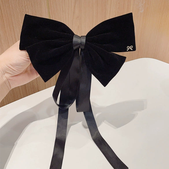 Women's Red And Black Velvet Bow Handmade Hairpin Headwear Spring Clip