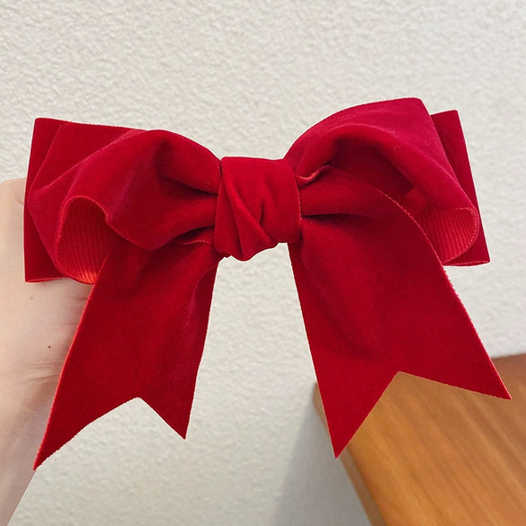 Women's Red And Black Velvet Bow Handmade Hairpin Headwear Spring Clip