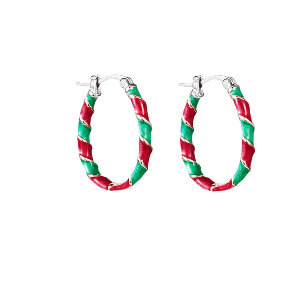Women’s Red And Green Contrast Twisted Hoop Earrings Geometric Circle Design Electroplated Alloy Statement Jewelry