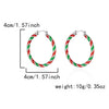 Women’s Red And Green Contrast Twisted Hoop Earrings Geometric Circle Design Electroplated Alloy Statement Jewelry