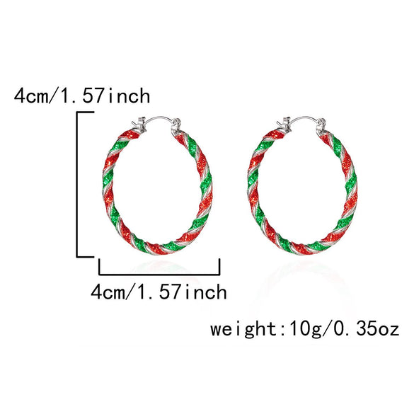 Women’s Red And Green Contrast Twisted Hoop Earrings Geometric Circle Design Electroplated Alloy Statement Jewelry