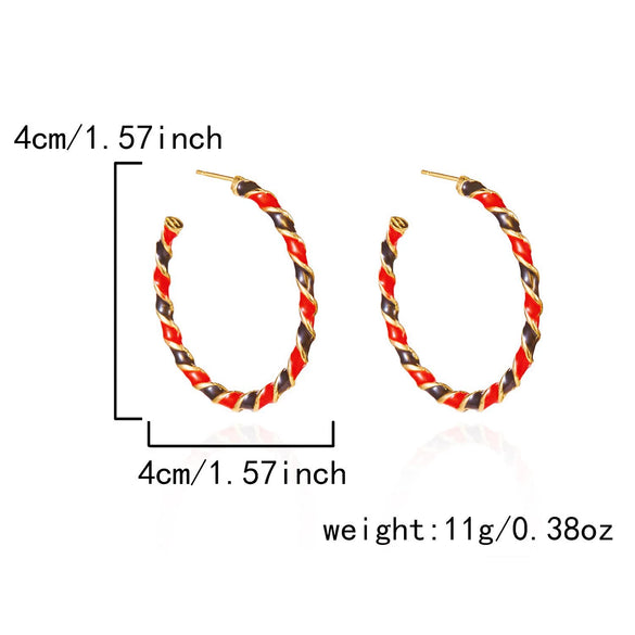Women’s Red And Green Contrast Twisted Hoop Earrings Geometric Circle Design Electroplated Alloy Statement Jewelry