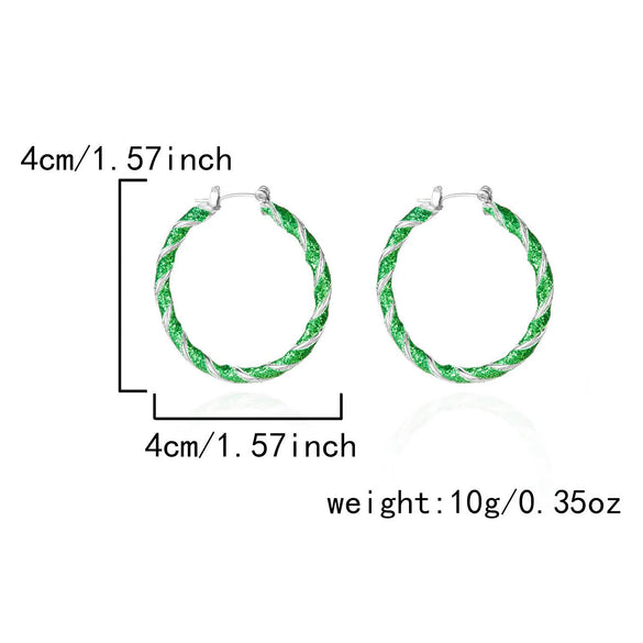 Women’s Red And Green Contrast Twisted Hoop Earrings Geometric Circle Design Electroplated Alloy Statement Jewelry