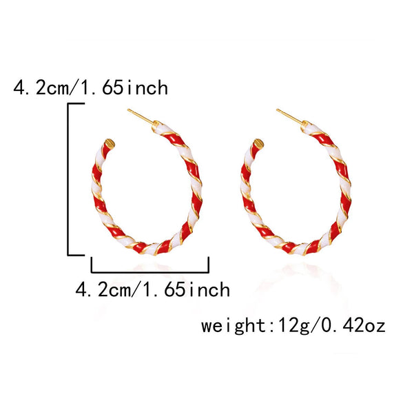 Women’s Red And Green Contrast Twisted Hoop Earrings Geometric Circle Design Electroplated Alloy Statement Jewelry