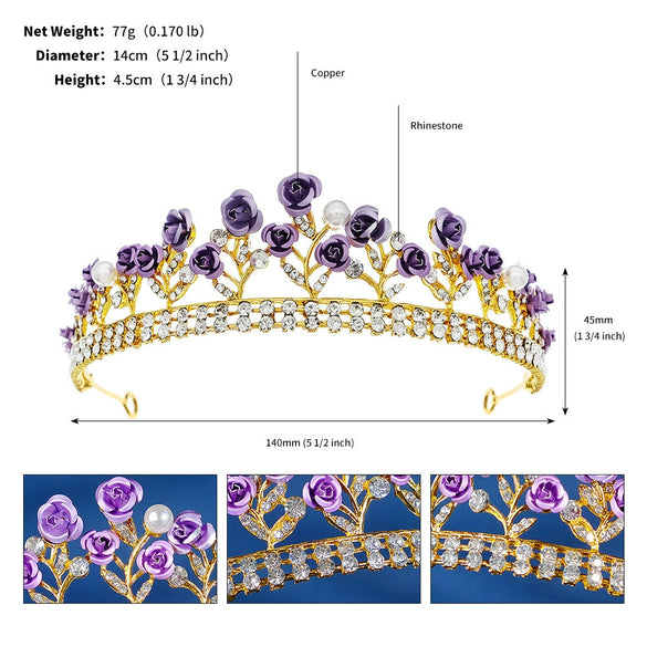 Women's Red Rose Electroplated Metal Bridal Crown Baroque Wedding Headpiece Elegant Hair Accessory