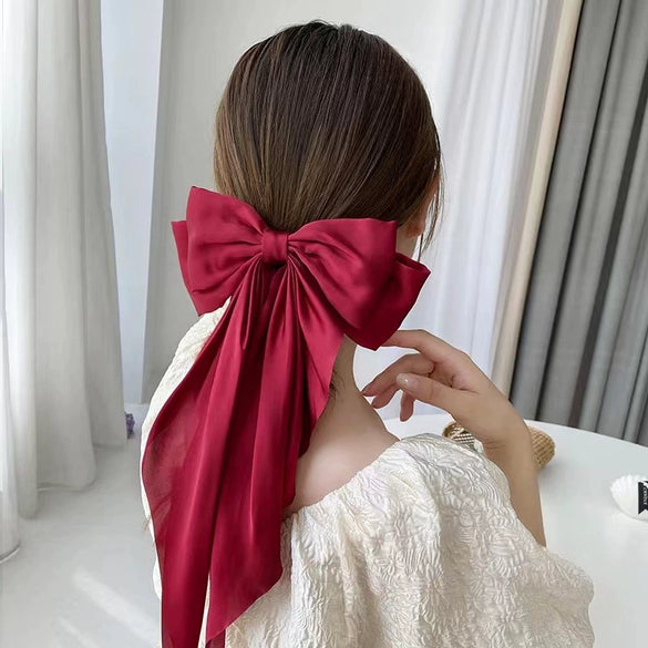 Women's Red Velvet Bow Handmade Hairpin Horizontal Clip For Autumn And Winter Hair Accessories