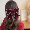 Women's Red Velvet Bow Handmade Hairpin Horizontal Clip For Autumn And Winter Hair Accessories