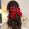 Women's Red Velvet Bow Handmade Hairpin Horizontal Clip For Autumn And Winter Hair Accessories