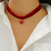 Women's Red Velvet Geometric Choker Necklace With Round Buckle And 925 Silver Pendant Fashion Party Jewelry