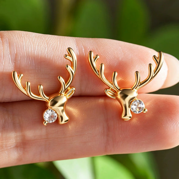 Women's Reindeer Earrings With Synthetic Cubic Zirconia Copper Christmas Animal Jewelry With Geometric Detail