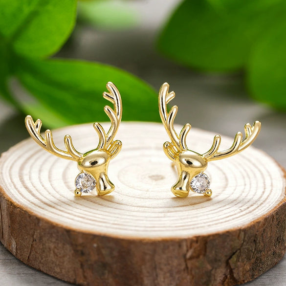 Women's Reindeer Earrings With Synthetic Cubic Zirconia Copper Christmas Animal Jewelry With Geometric Detail