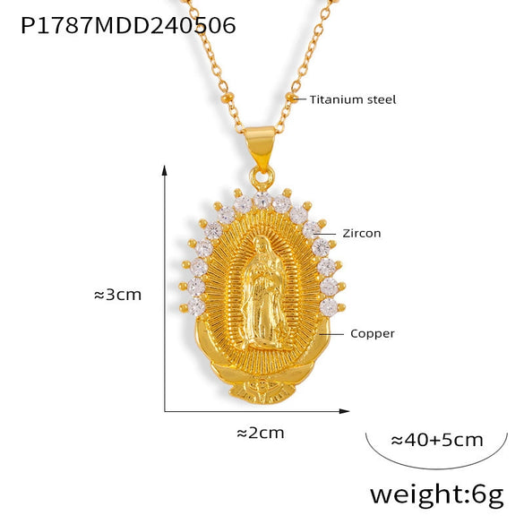 Women's Religious Jewelry Copper Pendant Necklace With Colorful Zircon Electroplated In Geometric Design