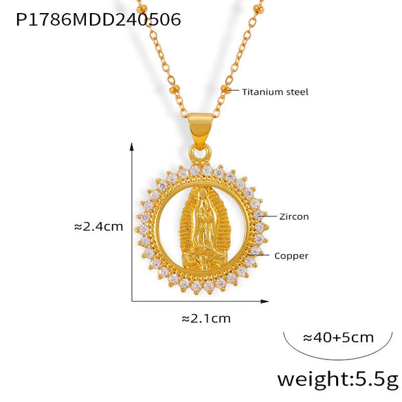 Women's Religious Jewelry Copper Pendant Necklace With Colorful Zircon Electroplated In Geometric Design