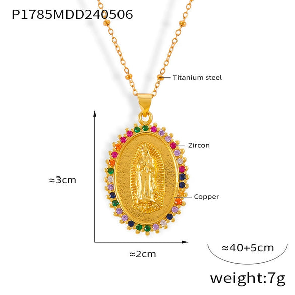 Women's Religious Jewelry Copper Pendant Necklace With Colorful Zircon Electroplated In Geometric Design