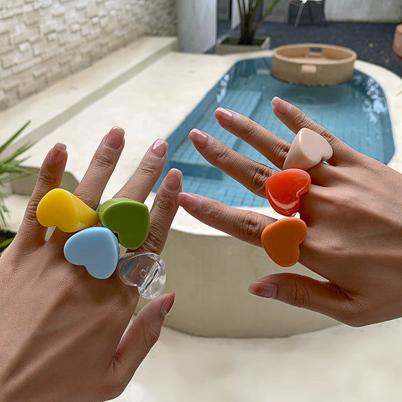 Women's Resin And Plastic Geometric Peach Heart Ring And Bracelet With Epoxy Treatment