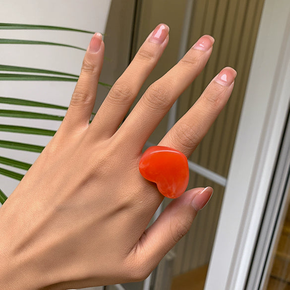 Women's Resin And Plastic Geometric Peach Heart Ring And Bracelet With Epoxy Treatment
