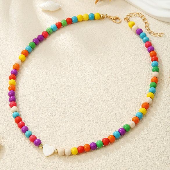 Women's Resin Beaded Heart Shape Electroplated Necklace Accessories Highend Cute Sweet Elegant Loving Niche Clavicle Chain