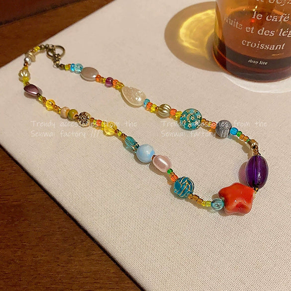 Women's Resin Beaded Necklace With Star Shape And Polishing Treatment