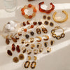 Women's Resin Jewelry Set With Geometric Bracelet Ring And Amber Colored Earrings Electroplated Ins Style Accessories