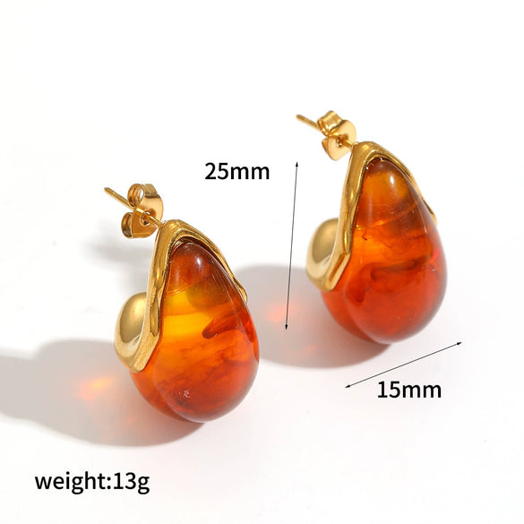Women's Resin Jewelry Set With Geometric Bracelet Ring And Amber Colored Earrings Electroplated Ins Style Accessories