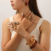 Women's Resin Jewelry Set With Geometric Bracelet Ring And Amber Colored Earrings Electroplated Ins Style Accessories