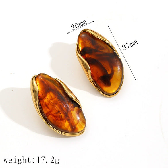 Women's Resin Jewelry Set With Geometric Bracelet Ring And Amber Colored Earrings Electroplated Ins Style Accessories