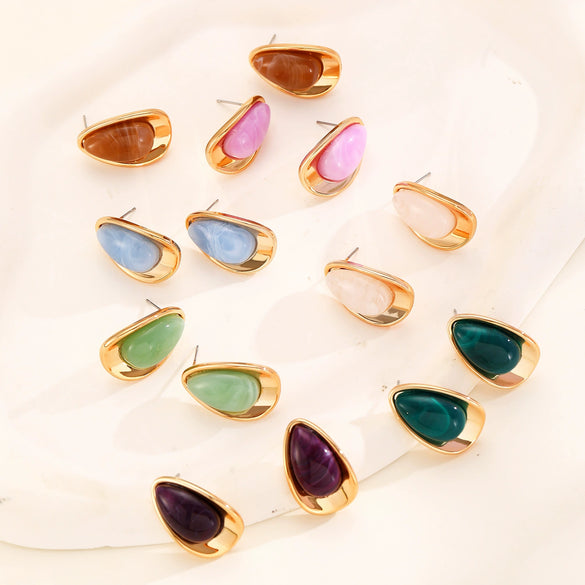 Women's Resin Oil Drop Earrings With Electroplating Simple Design