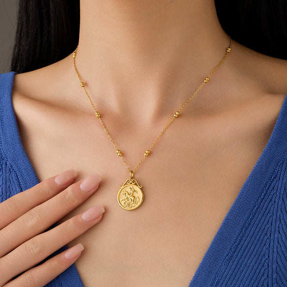 Women's Retro Abstract Art Coin Pendant Stainless Steel Goldplated Necklace