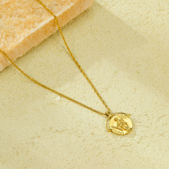 Women's Retro Abstract Art Coin Pendant Stainless Steel Goldplated Necklace