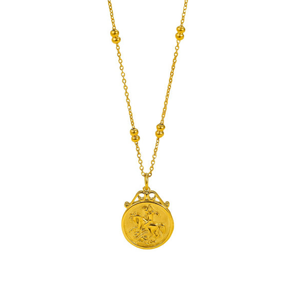 Women's Retro Abstract Art Coin Pendant Stainless Steel Goldplated Necklace