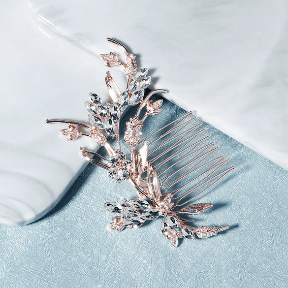 Women's Retro Alloy Flower And Vine Hair Comb With Electroplated Rhinestone Inlay Bridal Updo Hair Accessory