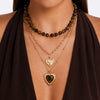 Women's Retro Amber Tiger's Eye Beaded Necklace With Plated Alloy Heart Pendant And Layered Geometric Design