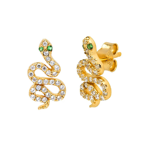 Women's Retro Animal Snake Earrings With Silver Needle Copper Electroplated Full Rhinestone Inlay Exaggerated Statement Design