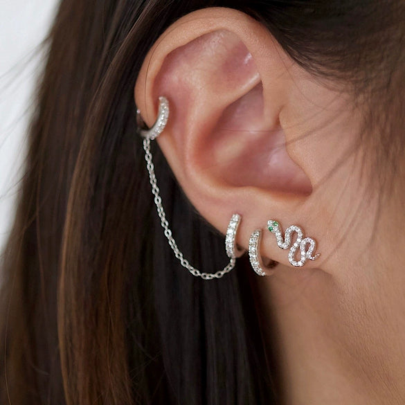 Women's Retro Animal Snake Earrings With Silver Needle Copper Electroplated Full Rhinestone Inlay Exaggerated Statement Design