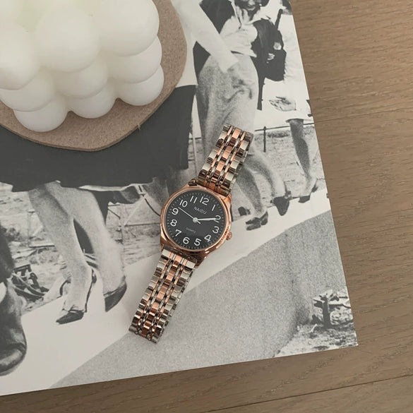Women's Retro Artistic Simple Elegant Digital Scale Quartz Watch With Steel Band Alloy Case And Ordinary Glass Mirror