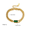 Women's Retro Asymmetric Square Metal Green Diamond Titanium Steel Electroplated Jewelry Bracelet
