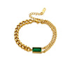 Women's Retro Asymmetric Square Metal Green Diamond Titanium Steel Electroplated Jewelry Bracelet