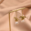 Women's Retro Baroque Pearl Long Hook Earrings Geometric Court Style Electroplated Pearl Dangle Earrings