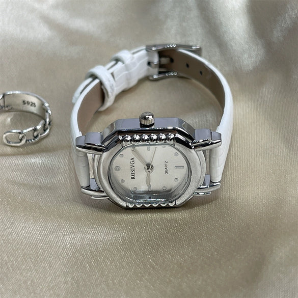 Women's Retro Barrelshaped Alloy And Stainless Steel Quartz Watch Niche Light Luxury Highend Fashion
