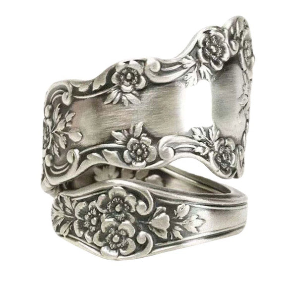Women's Retro Blooming Floral Geometric Open Ring Electroplated Alloy Adjustable Wedding Jewelry
