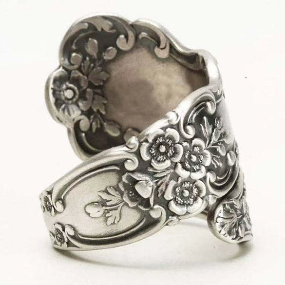 Women's Retro Blooming Floral Geometric Open Ring Electroplated Alloy Adjustable Wedding Jewelry